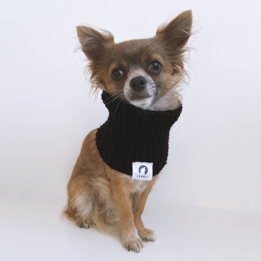 Tierfreundlicher Schal Lunah in schwarz - Detailansicht am Tier